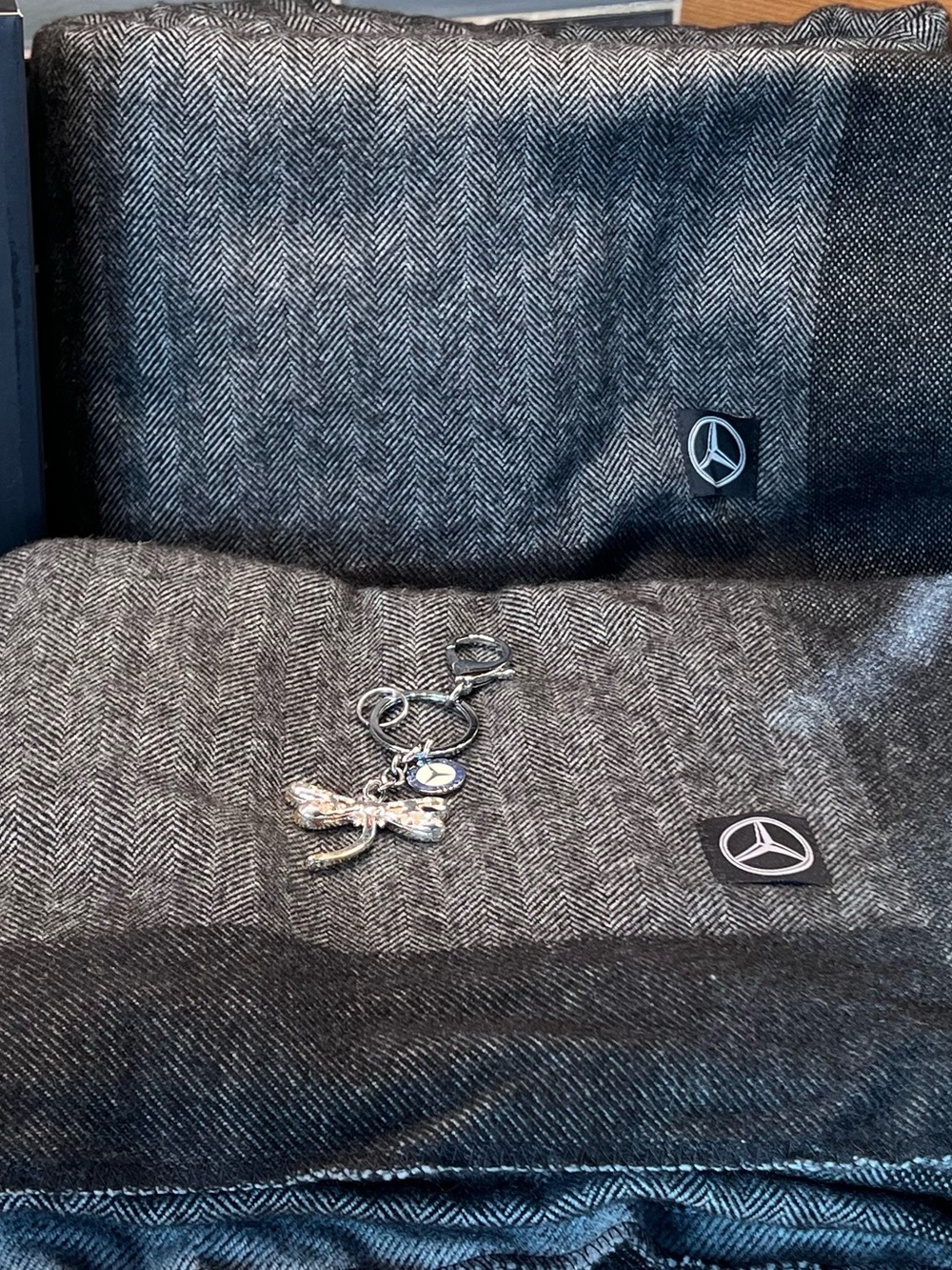 Mercedes Benz Black & Gray Herringbone Throw with Bottles Set